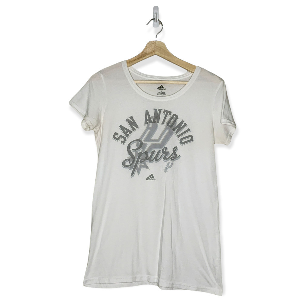 SAN Antonio Spurs‎ T Shirt Womens Size L Adidas White Shirt Silver Logo NBA Gear